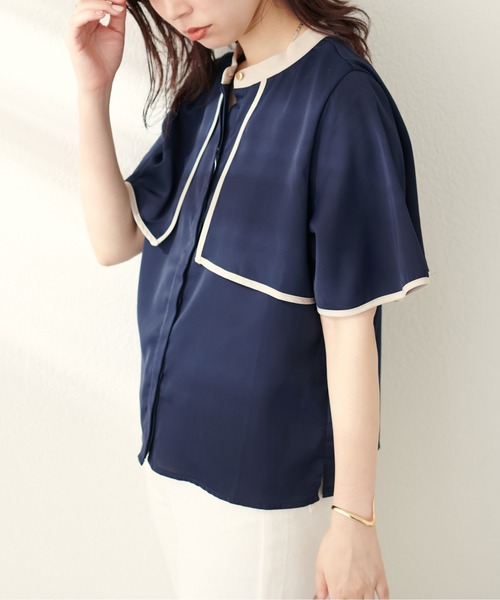natural couture(ナチュラルクチュール)の「スタンドネック配色ケープブラウス(シャツ/ブラウス・レディース・サックスブルー/イエロー/オフホワイト/その他1/その他2/ネイビー・FREE)」の13枚目の写真