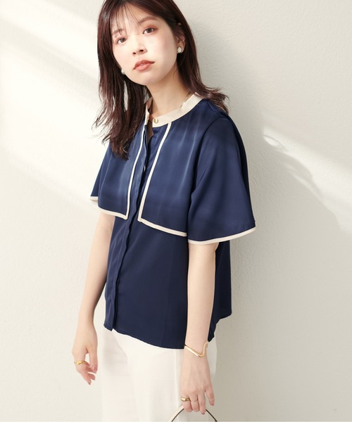 natural couture(ナチュラルクチュール)の「スタンドネック配色ケープブラウス(シャツ/ブラウス・レディース・サックスブルー/イエロー/オフホワイト/その他1/その他2/ネイビー・FREE)」の15枚目の写真