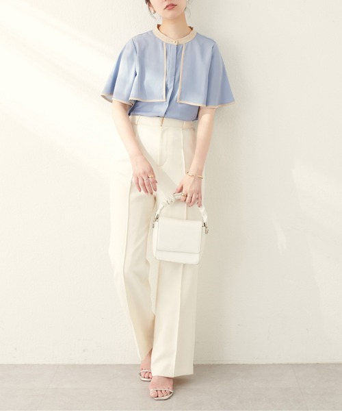 natural couture(ナチュラルクチュール)の「スタンドネック配色ケープブラウス(シャツ/ブラウス・レディース・サックスブルー/イエロー/オフホワイト/その他1/その他2/ネイビー・FREE)」の21枚目の写真