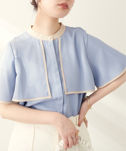 natural couture(ナチュラルクチュール)の「スタンドネック配色ケープブラウス(シャツ/ブラウス・レディース・サックスブルー/イエロー/オフホワイト/その他1/その他2/ネイビー・FREE)」の18枚目の写真