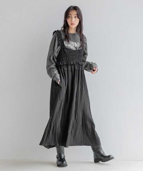 新品☆マーロンエノンフィ シャーリングギャザーワンピース ネイビー