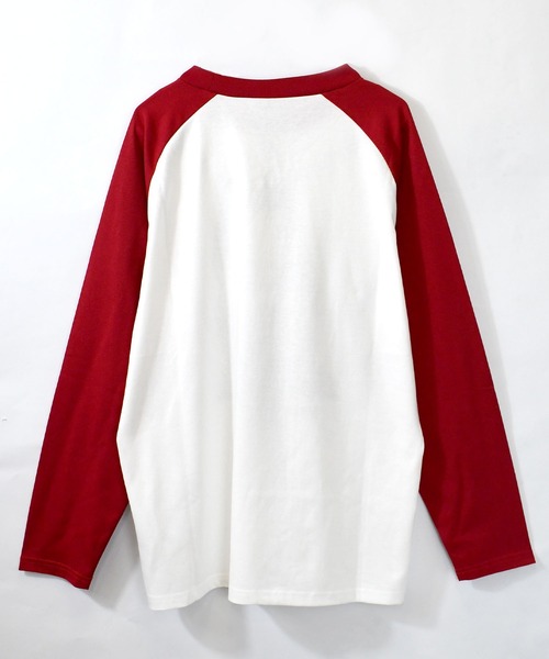 セール】oversize raglan sleeve print long sleeve T-shirt/オーバー