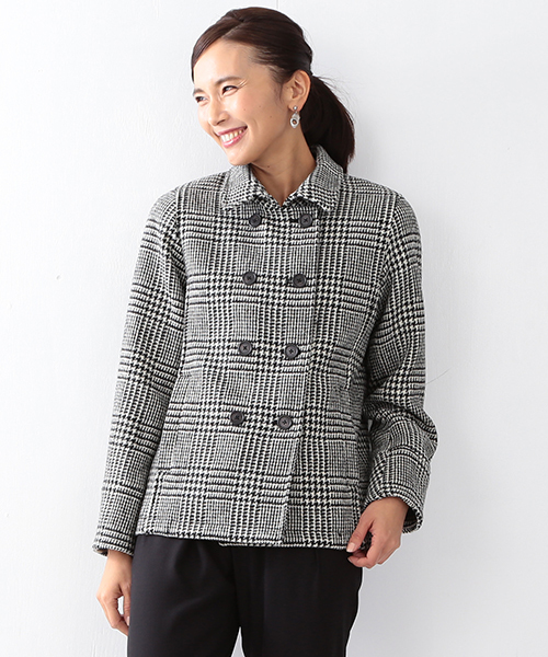 BEAMS ピーコート 緑×紺 チェック柄 Harris Tweed 【公式通販】