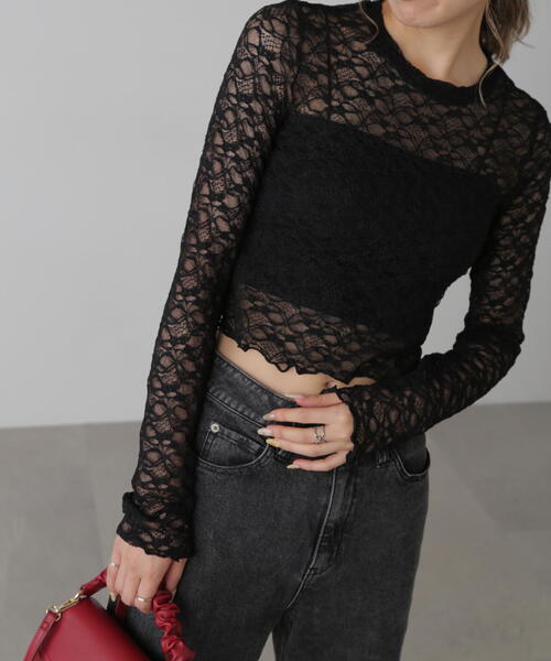 FREE'S MART（フリーズマート）の「◆ショート丈レーストップス（Tシャツ/カットソー・レディース・レッド/ホワイト/ブラック/ピンク・FREE）」の8枚目の写真