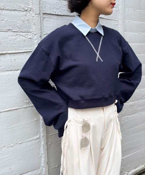 ENIM BY VICKY(エニムバイビッキー)の「ボリュームスリーブショートトップス《手洗い可能》(スウェット・レディース・ネイビー/ホワイト/レッド・M)」の20枚目の写真