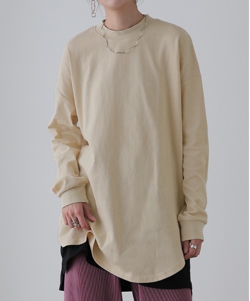 HUG.U(ハグユー)の「裾長 モックネックロンT(Tシャツ/カットソー・レディース・グレー/ナチュラル/グレイッシュブルー/ホワイト/キャメル/ラベンダー/ブラック・FREE)」の19枚目の写真