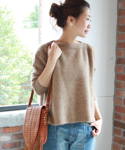 JOURNAL STANDARD（ジャーナルスタンダード）の「Hairy ボートネックプルオーバー#（ニット/セーター・レディース・グレー/アイボリー/キャメル・FREE）」の3枚目の写真