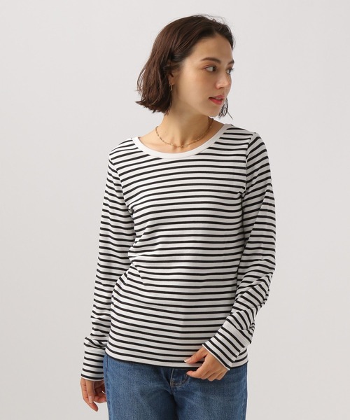 BAYFLOW(ベイフロー)の「2WAYストレッチスムースT(Tシャツ/カットソー・レディース・オフホワイト/ネイビー系/ブラック/ホワイト×ブラック/ブラウン・SMALL/MEDIUM/LARGE)」の3枚目の写真