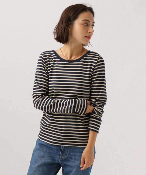 BAYFLOW(ベイフロー)の「2WAYストレッチスムースT(Tシャツ/カットソー・レディース・オフホワイト/ネイビー系/ブラック/ホワイト×ブラック/ブラウン・SMALL/MEDIUM/LARGE)」の11枚目の写真