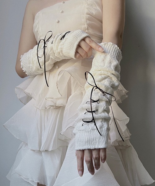 urge select】レースアップ ニット アームウォーマー（アームカバー