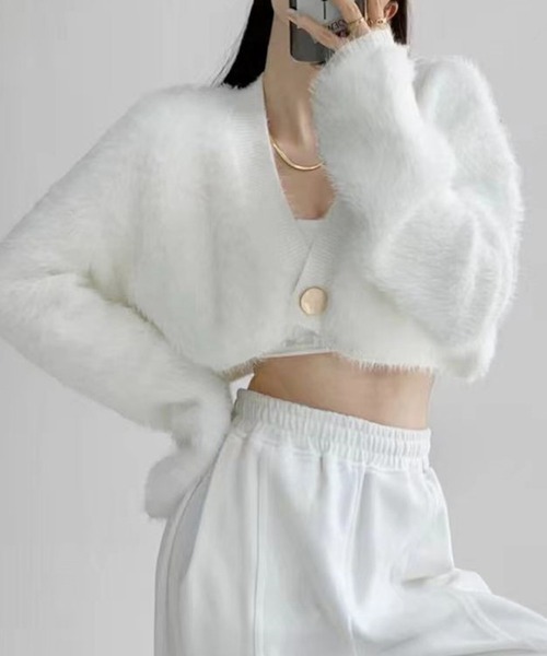 セール】シャギーニット クロップドカーディガン（カーディガン/ボレロ