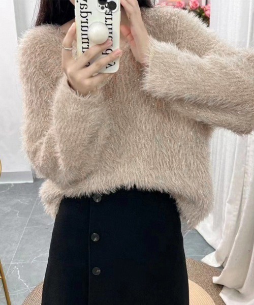 Miniministore(ミニミニストア)の「ラメシャギーニットトップス Vネック秋冬(ニット/セーター・レディース・ブルー/グレー/アイボリー/ベージュ/ダークグレー/ラベンダー/イエロー/ピンク・FREE)」の13枚目の写真