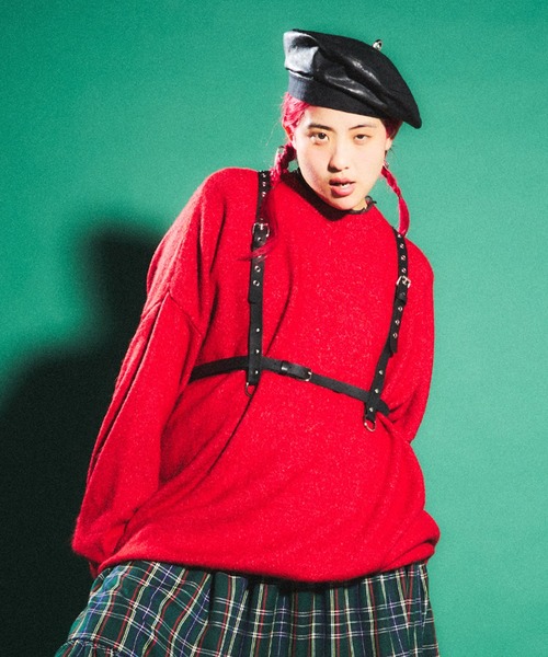 PUNYUS（プニュズ）の「もちもちカラーニット（ニット/セーター・レディース・ブラック/グレー/レッド/カーキ・1/2/4/3）」の4枚目の写真