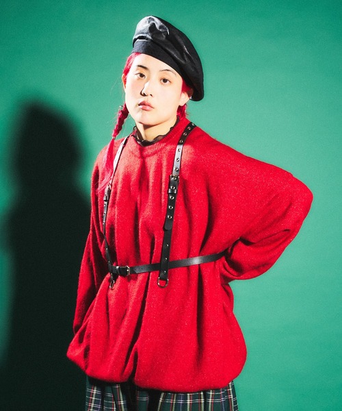 PUNYUS（プニュズ）の「もちもちカラーニット（ニット/セーター・レディース・ブラック/グレー/レッド/カーキ・1/2/4/3）」の8枚目の写真