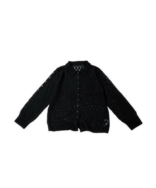 antiqua(アンティカ)の「透かし編みシャツニット(ニット/セーター・レディース・ブラック/ネイビー・ONESIZE)」の18枚目の写真