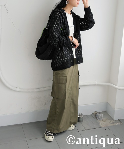 antiqua(アンティカ)の「透かし編みシャツニット(ニット/セーター・レディース・ブラック/ネイビー・ONESIZE)」の3枚目の写真