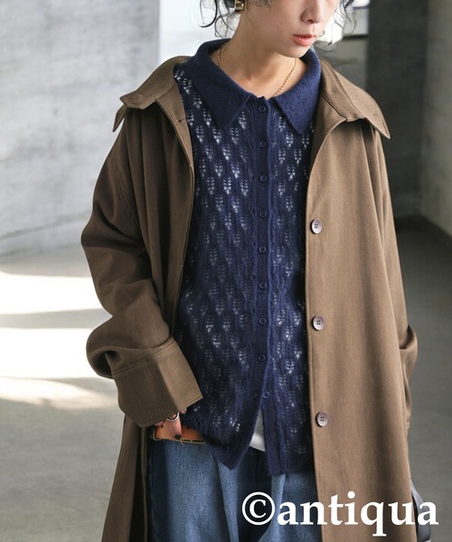 antiqua(アンティカ)の「透かし編みシャツニット(ニット/セーター・レディース・ブラック/ネイビー・ONESIZE)」の16枚目の写真