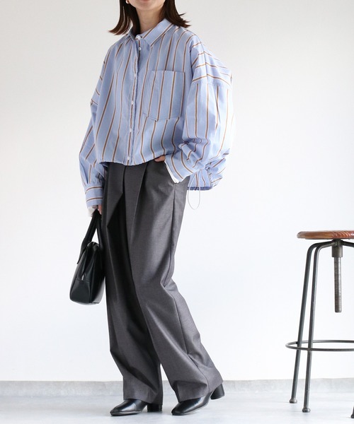 cepo(セポ)の「〈低身長サイズあり〉ウエストラップデザインイージーワイドパンツ(スラックス・レディース・グレー系その他/チャコール/キャメル・S/M)」の2枚目の写真