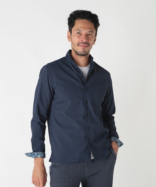 MEN'S BIGI(メンズビギ)の「ワイヤー入りスタンドカラーシャツ(シャツ/ブラウス・メンズ・グリーン/グレー/ネイビー・01/02/03/04)」の13枚目の写真