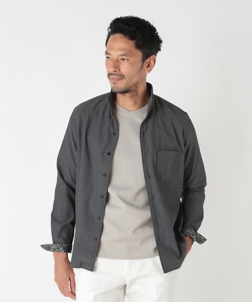 MEN'S BIGI(メンズビギ)の「ワイヤー入りスタンドカラーシャツ(シャツ/ブラウス・メンズ・グリーン/グレー/ネイビー・01/02/03/04)」の12枚目の写真