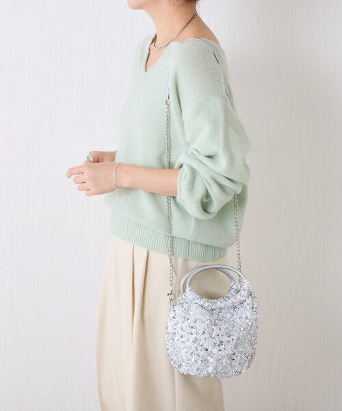 PAPILLONNER（パピヨネ）の「スパンコール2WAYバッグ（ショルダーバッグ・レディース・ホワイト/ブラック・FREE）」の3枚目の写真