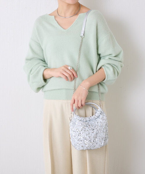 PAPILLONNER（パピヨネ）の「スパンコール2WAYバッグ（ショルダーバッグ・レディース・ホワイト/ブラック・FREE）」の4枚目の写真