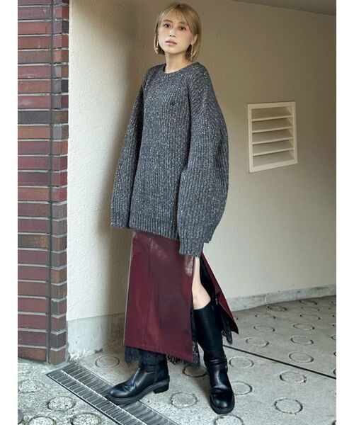 MURUA（ムルーア）の「フェイクパテントレザースカート（スカート・レディース・ブラック/ワイン・1/2）」の13枚目の写真