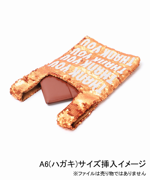 FRAMeWORK（フレームワーク）の「BALMYDAYS 別注THANK YOUスパンコールバッグ（ハンドバッグ・レディース・オレンジ/ホワイト・FREE）」の9枚目の写真