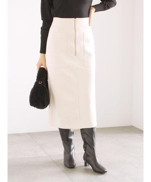 Te chichi(テチチ)の「ソフトスエードフロントジップタイトスカート(スカート・レディース・ピンク/チャコールグレー/オフホワイト・F)」の2枚目の写真