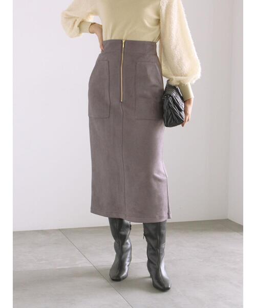 Te chichi(テチチ)の「ソフトスエードフロントジップタイトスカート(スカート・レディース・ピンク/チャコールグレー/オフホワイト・F)」の1枚目の写真