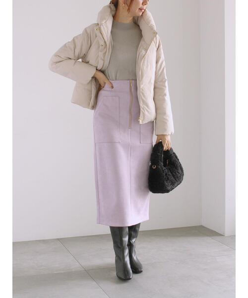 Te chichi(テチチ)の「ソフトスエードフロントジップタイトスカート(スカート・レディース・ピンク/チャコールグレー/オフホワイト・F)」の8枚目の写真