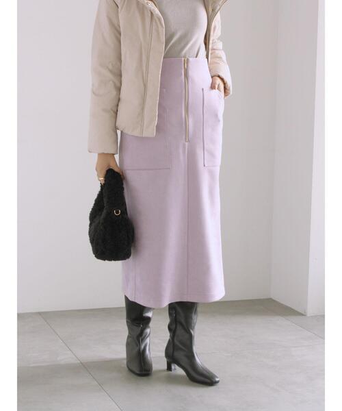 Te chichi(テチチ)の「ソフトスエードフロントジップタイトスカート(スカート・レディース・ピンク/チャコールグレー/オフホワイト・F)」の6枚目の写真