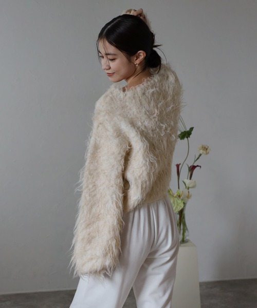 ENC（エンク）の「teddybear shaggy cropped pullover / テディベアーシャギークロップドプルオーバー（ニット/セーター・レディース・ブラウン系その他/ダークグレー/オートミール・FREE）」の22枚目の写真