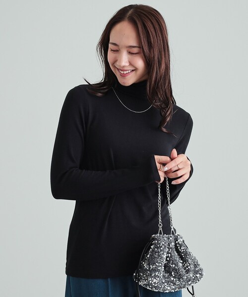 DRESKIP（ドレスキップ）の「◆【S-LL/吸湿発熱】あったかインナータートル（Tシャツ/カットソー・レディース・ブラック/オフホワイト/ナチュラル/イエロー・01/02/03/04）」の2枚目の写真