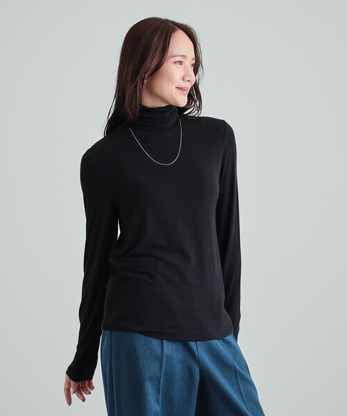 DRESKIP（ドレスキップ）の「◆【S-LL/吸湿発熱】あったかインナータートル（Tシャツ/カットソー・レディース・ブラック/オフホワイト/ナチュラル/イエロー・01/02/03/04）」の9枚目の写真