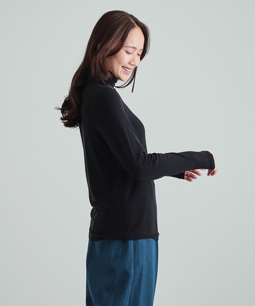 DRESKIP（ドレスキップ）の「◆【S-LL/吸湿発熱】あったかインナータートル（Tシャツ/カットソー・レディース・ブラック/オフホワイト/ナチュラル/イエロー・01/02/03/04）」の10枚目の写真