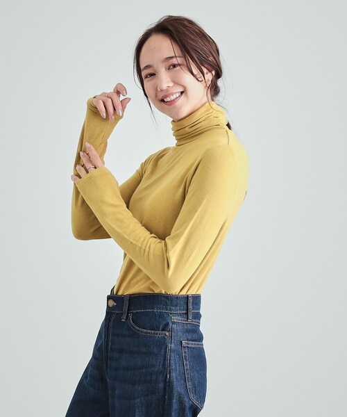 DRESKIP（ドレスキップ）の「◆【S-LL/吸湿発熱】あったかインナータートル（Tシャツ/カットソー・レディース・ブラック/オフホワイト/ナチュラル/イエロー・01/02/03/04）」の18枚目の写真