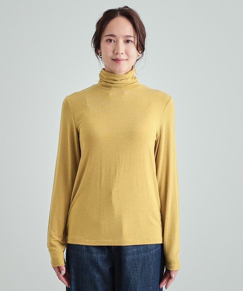 DRESKIP（ドレスキップ）の「◆【S-LL/吸湿発熱】あったかインナータートル（Tシャツ/カットソー・レディース・ブラック/オフホワイト/ナチュラル/イエロー・01/02/03/04）」の21枚目の写真