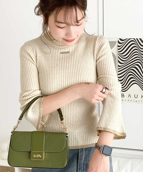 mily bilet(ミウィビレット)の「【mily bilet】きらめきと上品さ溢れる。ラメ入りリブプチハイ袖フレアニット(長袖)(ニット/セーター・レディース・グレー/ブルー/ブラック/アイボリー・MEDIUM/SMALL/X-LARGE/LARGE)」の8枚目の写真