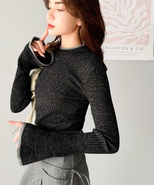 mily bilet(ミウィビレット)の「【mily bilet】きらめきと上品さ溢れる。ラメ入りリブプチハイ袖フレアニット(長袖)(ニット/セーター・レディース・グレー/ブルー/ブラック/アイボリー・MEDIUM/SMALL/X-LARGE/LARGE)」の17枚目の写真