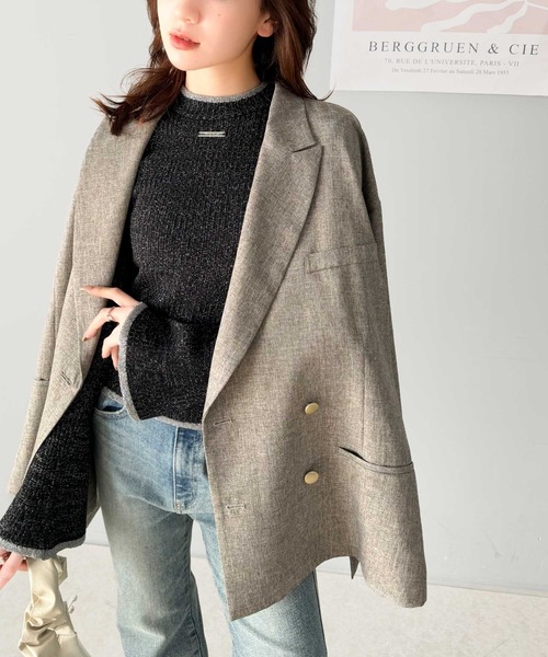 mily bilet(ミウィビレット)の「【mily bilet】きらめきと上品さ溢れる。ラメ入りリブプチハイ袖フレアニット(長袖)(ニット/セーター・レディース・グレー/ブルー/ブラック/アイボリー・MEDIUM/SMALL/X-LARGE/LARGE)」の19枚目の写真