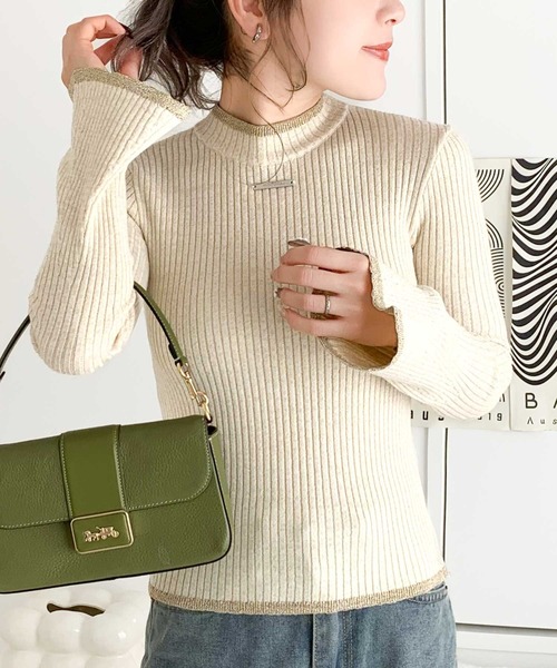 mily bilet(ミウィビレット)の「【mily bilet】きらめきと上品さ溢れる。ラメ入りリブプチハイ袖フレアニット(長袖)(ニット/セーター・レディース・グレー/ブルー/ブラック/アイボリー・MEDIUM/SMALL/X-LARGE/LARGE)」の6枚目の写真