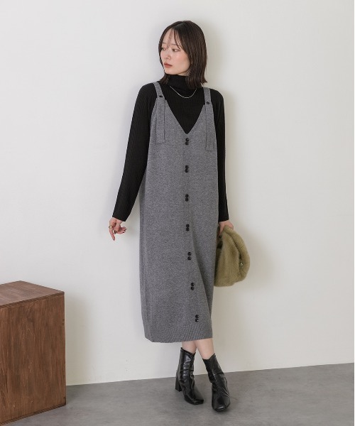ad thie(アドティエ)の「ボタンデザイン ニットワンピース(ワンピース・レディース・ブラウン/ベージュ/グレー/ブラック・FREE)」の13枚目の写真