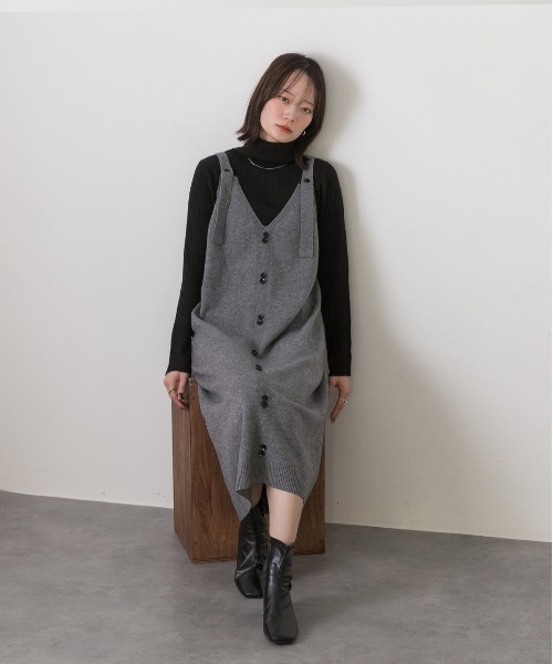 ad thie(アドティエ)の「ボタンデザイン ニットワンピース(ワンピース・レディース・ブラウン/ベージュ/グレー/ブラック・FREE)」の16枚目の写真