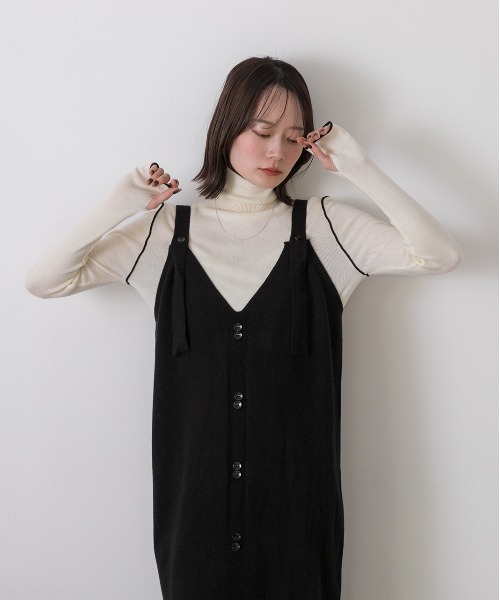 ad thie(アドティエ)の「ボタンデザイン ニットワンピース(ワンピース・レディース・ブラウン/ベージュ/グレー/ブラック・FREE)」の9枚目の写真