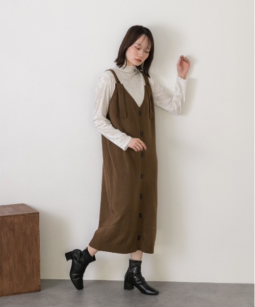 ad thie(アドティエ)の「ボタンデザイン ニットワンピース(ワンピース・レディース・ブラウン/ベージュ/グレー/ブラック・FREE)」の21枚目の写真