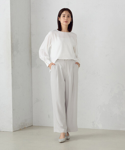 COMME CA ISM（コムサイズム）の「【セットアップ対応】ポリエステルツイル　パールボタンブラウス（シャツ/ブラウス・レディース・ネイビー/ホワイト/グレー・X-SMALL/SMALL/MEDIUM/LARGE/X-LARGE）」の4枚目の写真