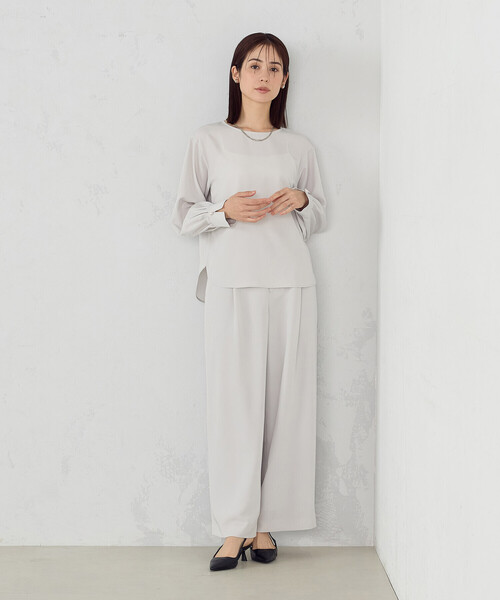 COMME CA ISM（コムサイズム）の「【セットアップ対応】ポリエステルツイル　パールボタンブラウス（シャツ/ブラウス・レディース・ネイビー/ホワイト/グレー・X-SMALL/SMALL/MEDIUM/LARGE/X-LARGE）」の8枚目の写真