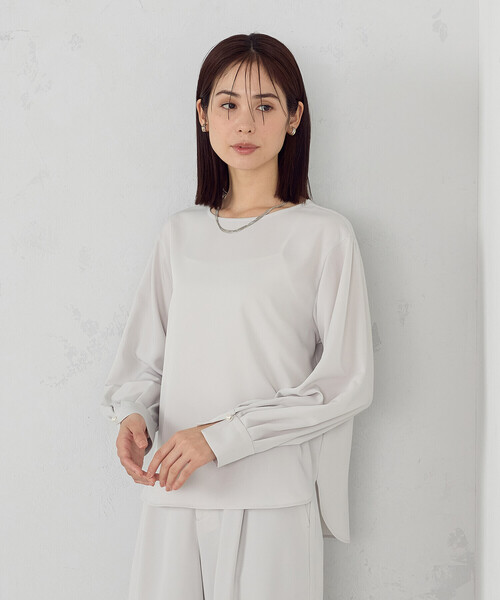 COMME CA ISM（コムサイズム）の「【セットアップ対応】ポリエステルツイル　パールボタンブラウス（シャツ/ブラウス・レディース・ネイビー/ホワイト/グレー・X-SMALL/SMALL/MEDIUM/LARGE/X-LARGE）」の11枚目の写真