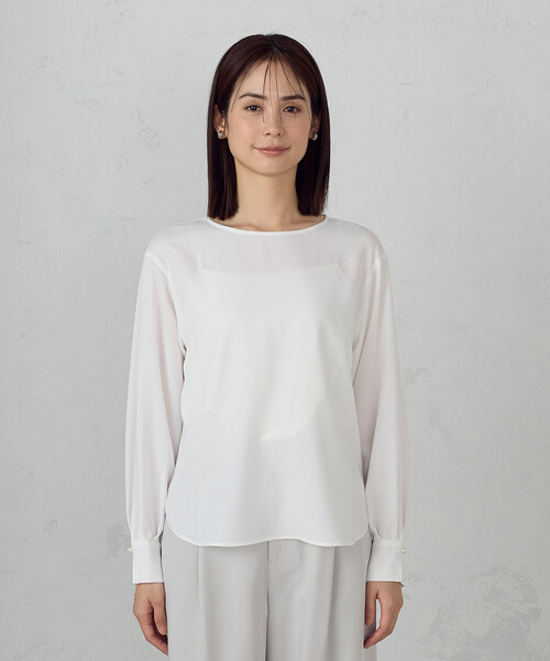 COMME CA ISM（コムサイズム）の「【セットアップ対応】ポリエステルツイル　パールボタンブラウス（シャツ/ブラウス・レディース・ネイビー/ホワイト/グレー・X-SMALL/SMALL/MEDIUM/LARGE/X-LARGE）」の19枚目の写真